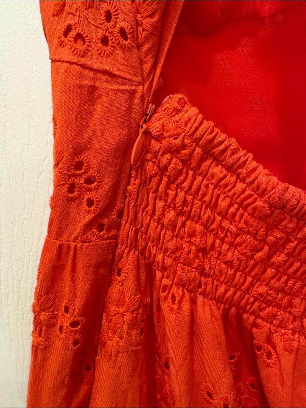 Aqua Orange Eyelet Maxi Dress L Tie Back Smocked Boho Summer Cotton Lined - Picture 9 of 9